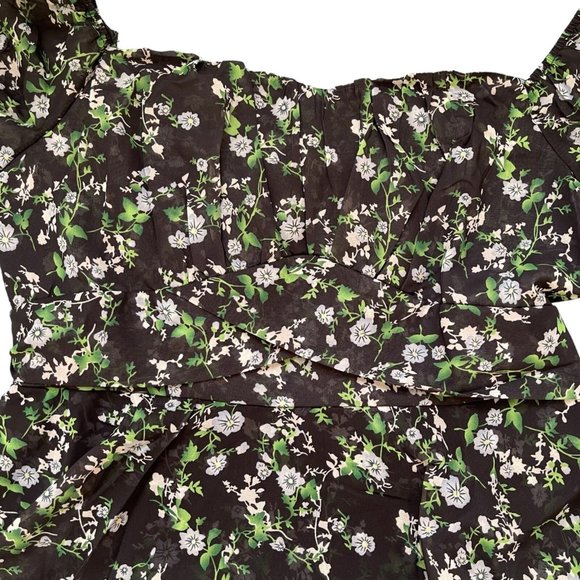 Womens Boho Playsuit Romper Medium M Black Green Floral Off The Shoulder Lined - Picture 14 of 16